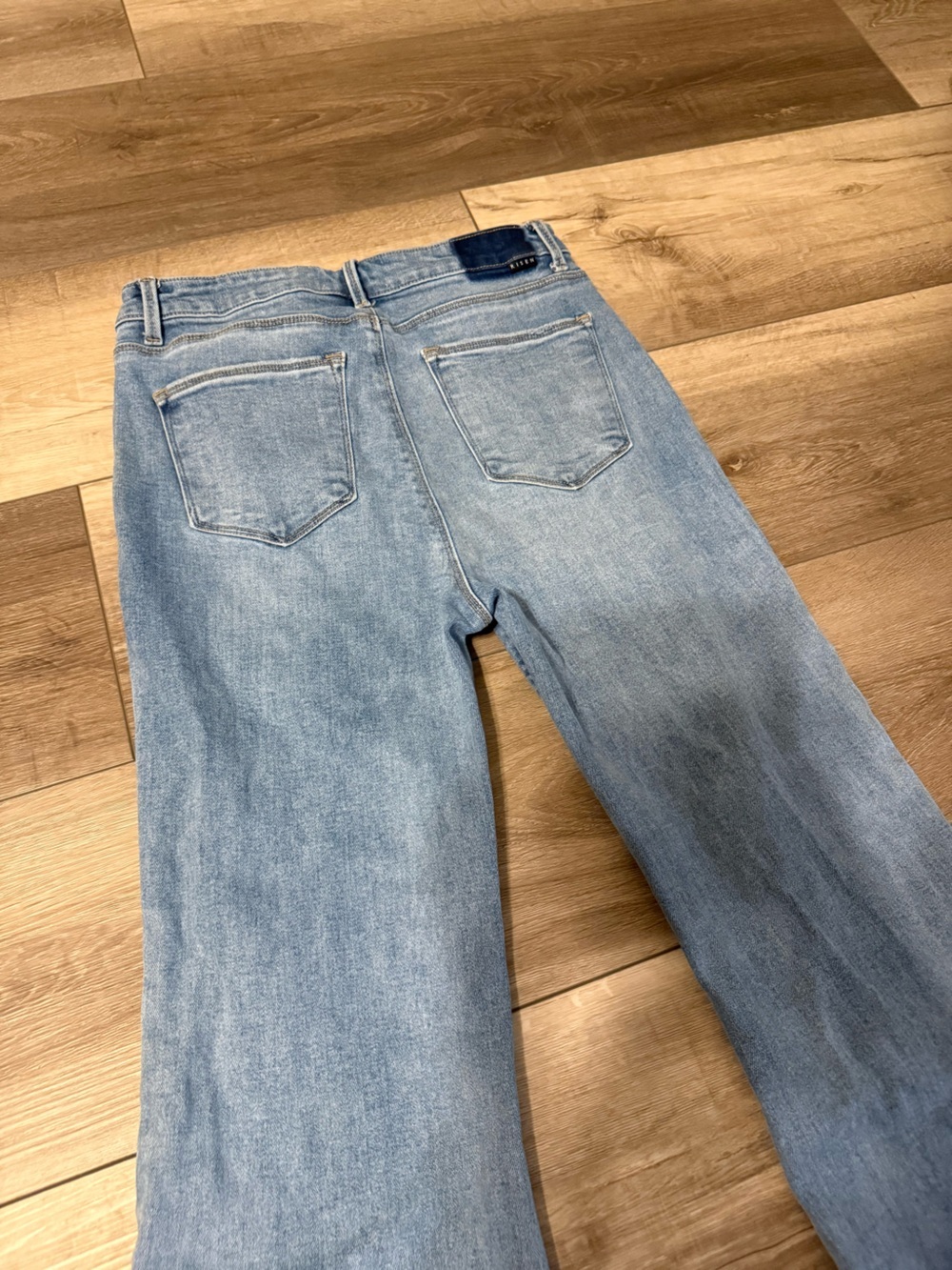 Risen Jeans- Light Blue High-Rise Flare Jeans with Raw Hem - Picture 4 of 7